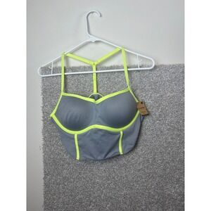 PINK ACTIVE By Victoria's Secret‎ Gray Neon Yellow Trim Sports Bra Crop Top